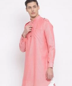 Pathani Vastramay Men's Red Cotton Blend Kurta