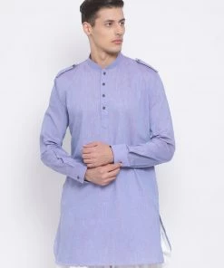 Vastramay Men's Blue Cotton Blend Kurta Pathani