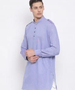Vastramay Men's Blue Cotton Blend Kurta Pathani