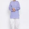 Vastramay Men's Blue Cotton Blend Kurta And Dhoti Set 1 Vastramay Men's Blue Cotton Blend Kurta And Dhoti Set