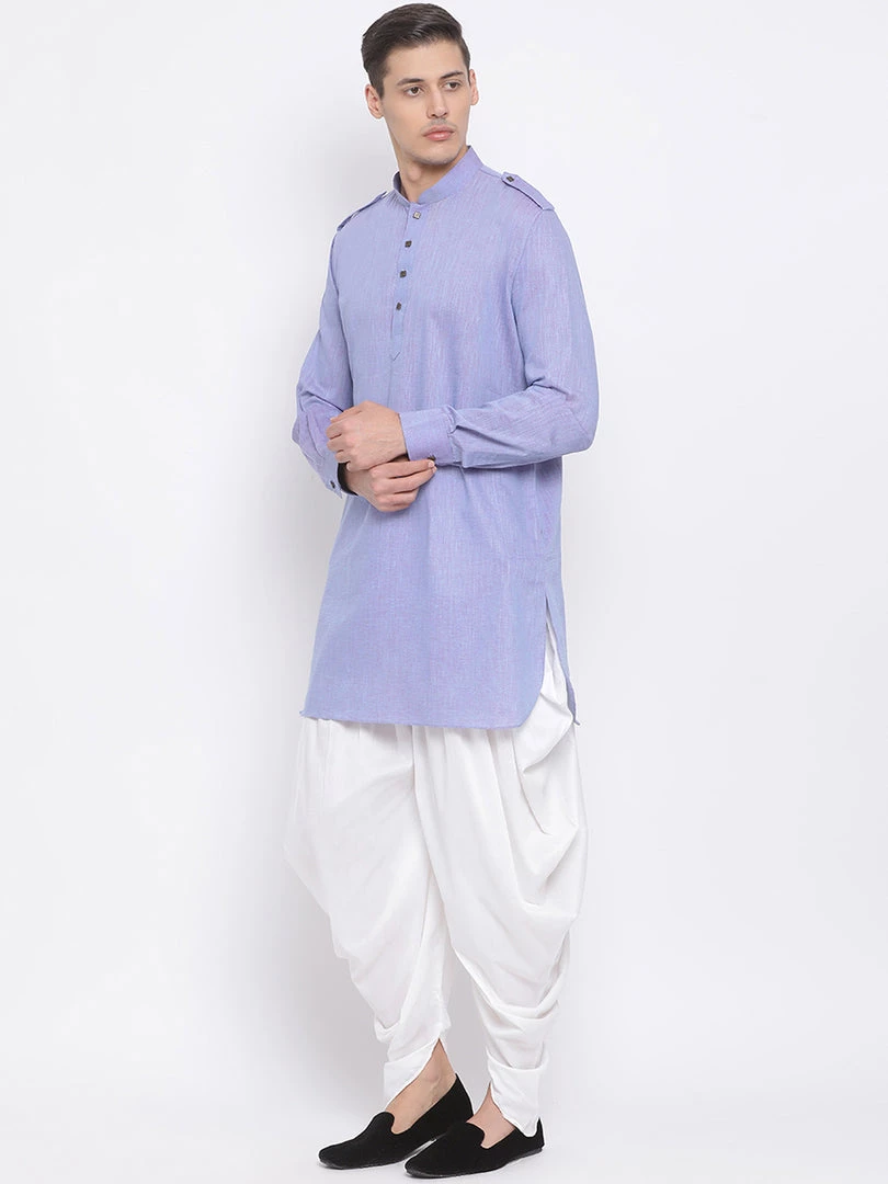 Vastramay Men's Blue Cotton Blend Kurta And Dhoti Set 4 Vastramay Men's Blue Cotton Blend Kurta And Dhoti Set