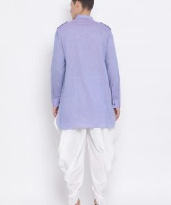 Vastramay Men's Blue Cotton Blend Kurta And Dhoti Set 10 Vastramay Men's Blue Cotton Blend Kurta And Dhoti Set