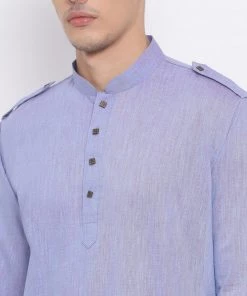 Vastramay Men's Blue Cotton Blend Kurta And Dhoti Set 11 Vastramay Men's Blue Cotton Blend Kurta And Dhoti Set