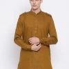 Vastramay Men's Coffee Brown Cotton Blend Kurta
