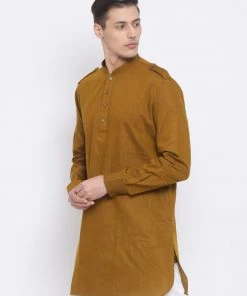 Vastramay Men's Coffee Brown Cotton Blend Kurta