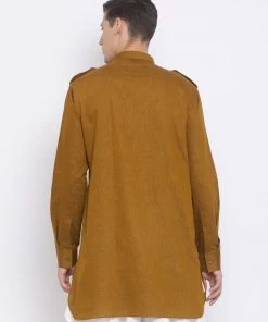 Vastramay Men's Coffee Brown Cotton Blend Kurta