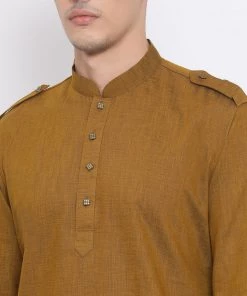 Vastramay Men's Coffee Brown Cotton Blend Kurta