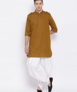 Vastramay Men's Coffee Brown Cotton Blend Kurta