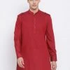Vastramay Men's Maroon Cotton Blend Kurta