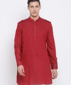 Vastramay Men's Maroon Cotton Blend Kurta
