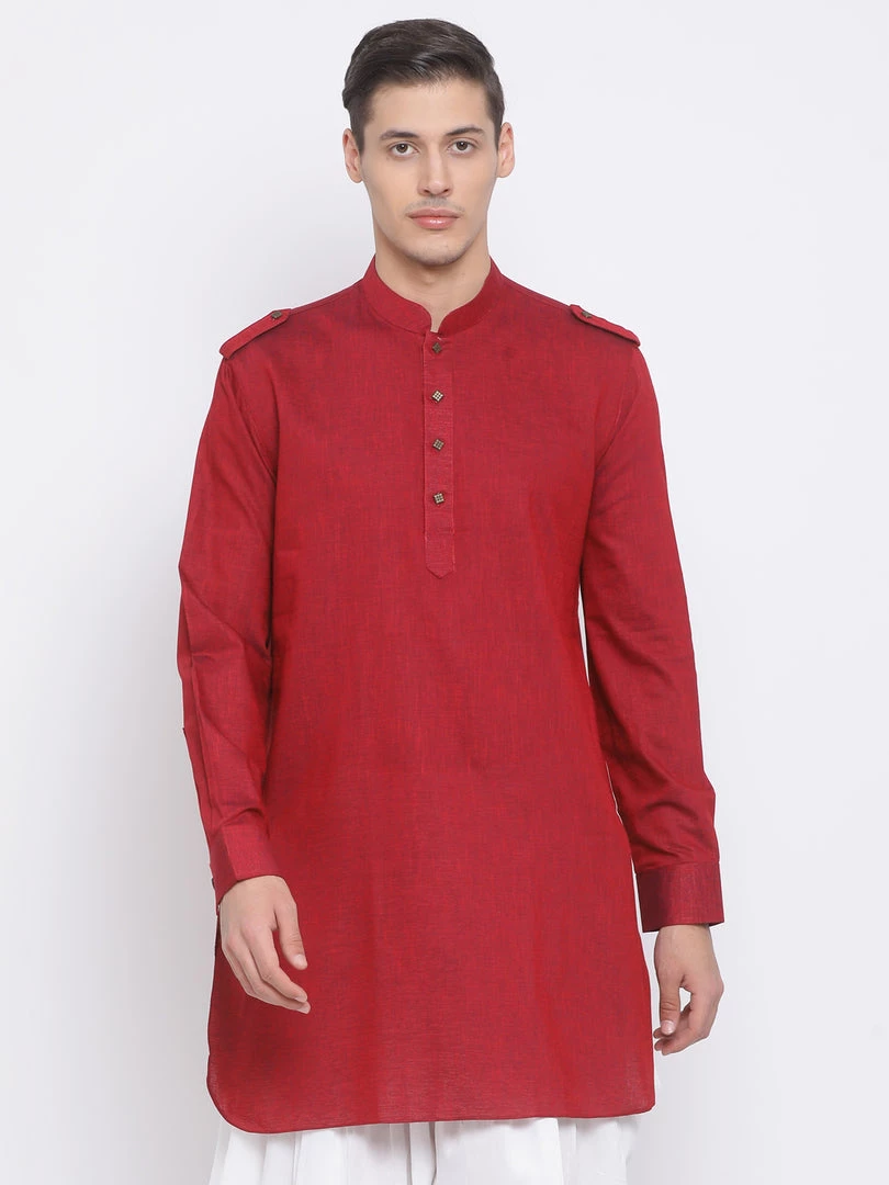 Vastramay Men's Maroon Cotton Blend Kurta 3 Vastramay Men's Maroon Cotton Blend Kurta
