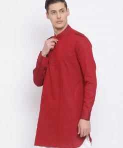 Vastramay Men's Maroon Cotton Blend Kurta