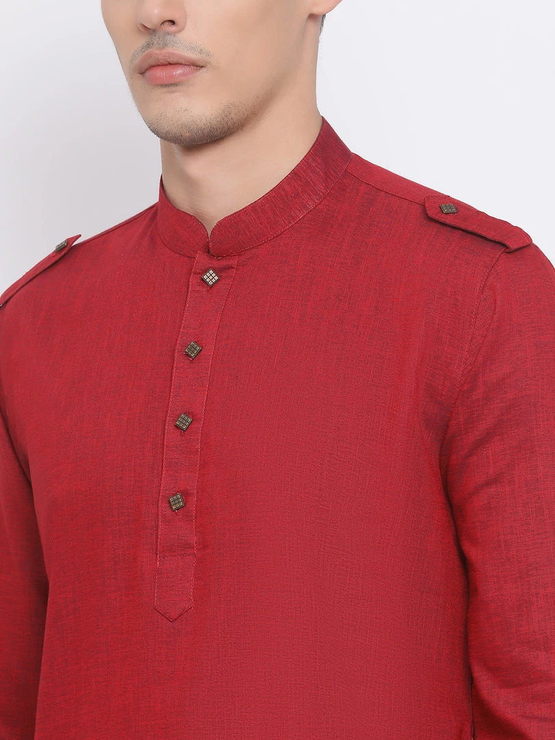 Vastramay Men's Maroon Cotton Blend Kurta 6 Vastramay Men's Maroon Cotton Blend Kurta