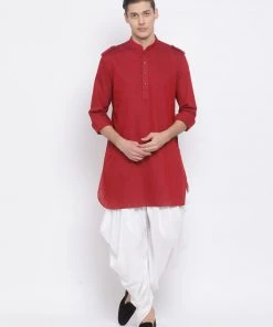 Vastramay Men's Maroon Cotton Blend Kurta 12 Vastramay Men's Maroon Cotton Blend Kurta