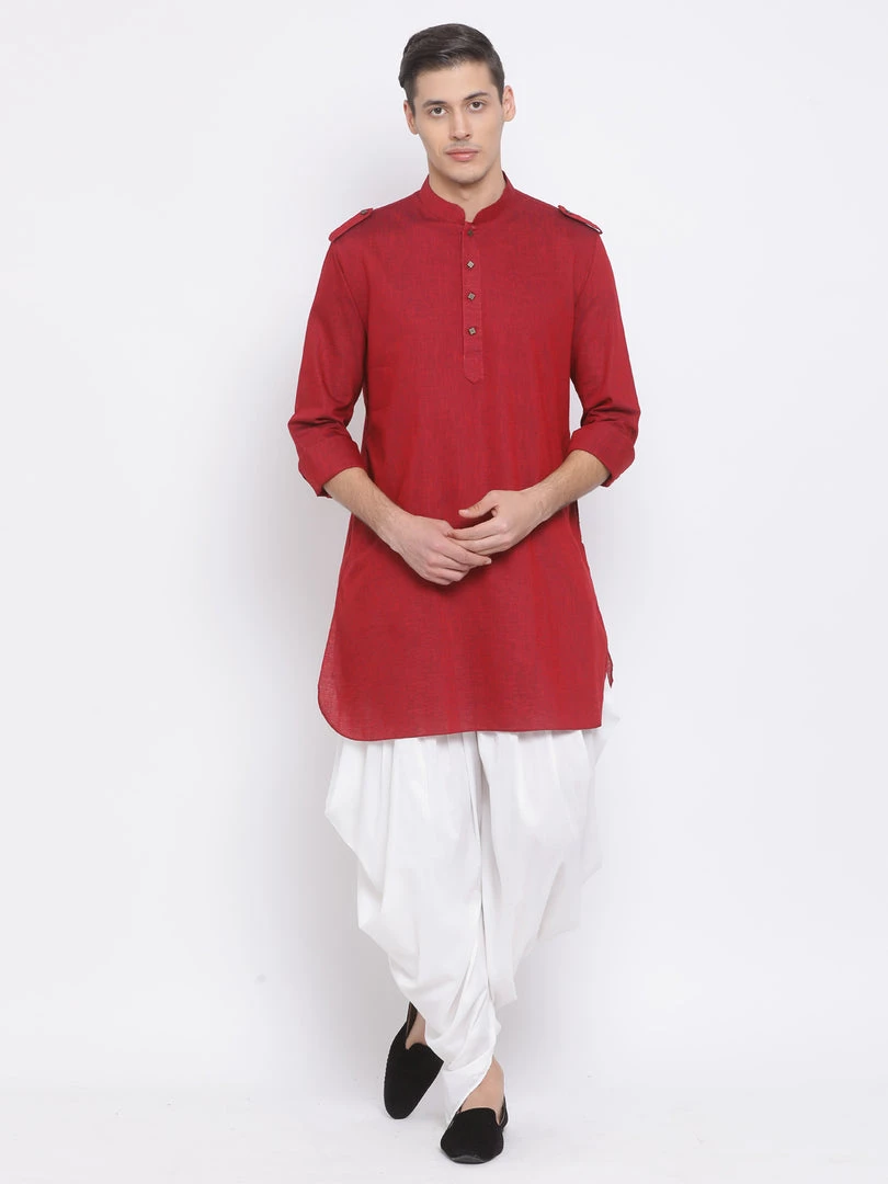 Vastramay Men's Maroon Cotton Blend Kurta 7 Vastramay Men's Maroon Cotton Blend Kurta