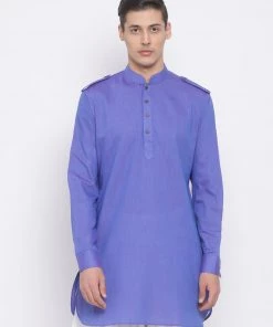 Vastramay Men's Purple Cotton Blend Kurta