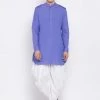 Vastramay Men's Purple Cotton Blend Kurta And White Dhoti Set