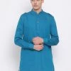 VASTRAMAY Men's Turquoise Blue Cotton Blend Kurta