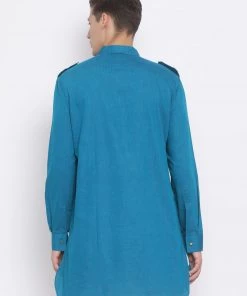 VASTRAMAY Men's Turquoise Blue Cotton Blend Kurta 10 VASTRAMAY Men's Turquoise Blue Cotton Blend Kurta