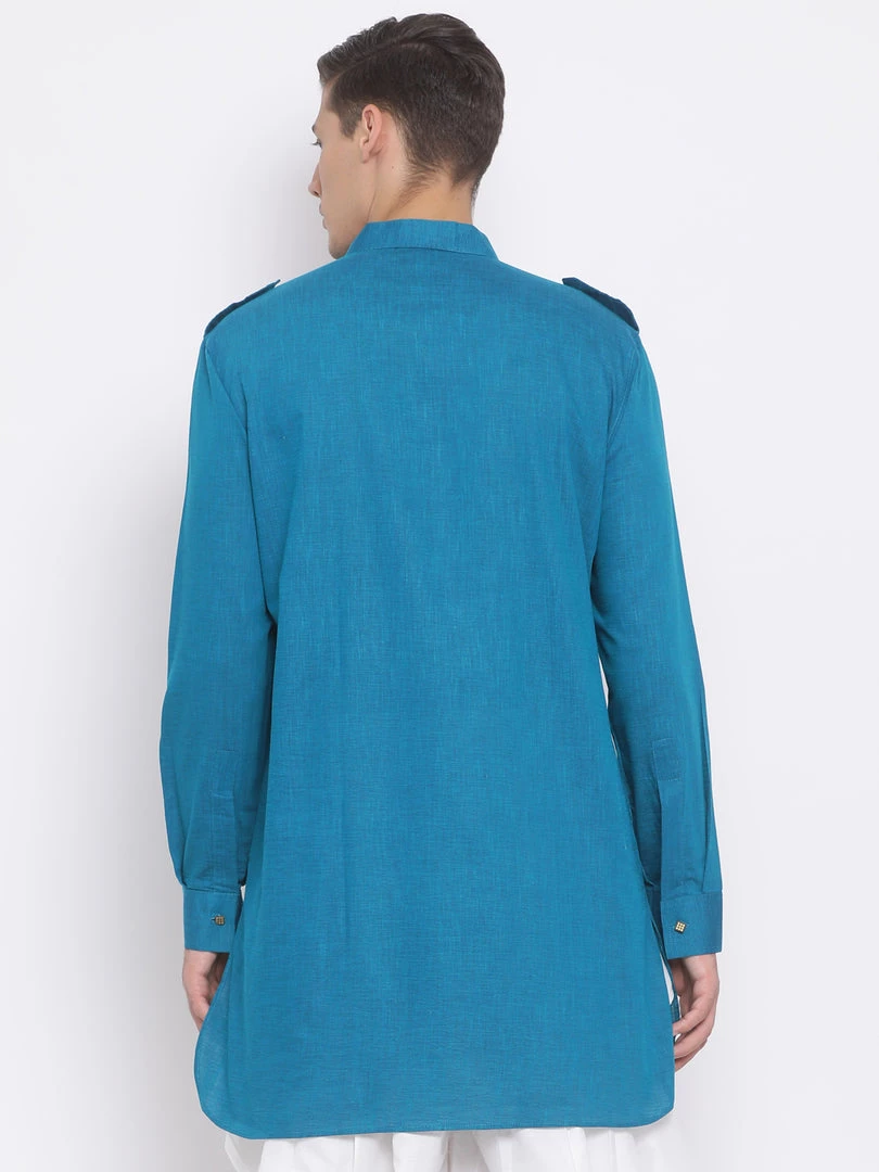 VASTRAMAY Men's Turquoise Blue Cotton Blend Kurta 5 VASTRAMAY Men's Turquoise Blue Cotton Blend Kurta