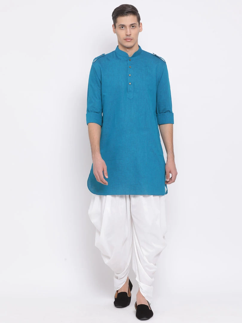 VASTRAMAY Men's Turquoise Blue Cotton Blend Kurta 7 VASTRAMAY Men's Turquoise Blue Cotton Blend Kurta
