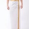 VASTRAMAY Men's White And Gold Dhoti/Mundu/Vesty 2 VASTRAMAY Men's White And Gold Dhoti/Mundu/Vesty