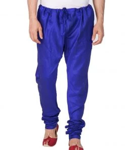 Vastramay Men's Blue Cotton Silk Blend Churidar