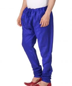 Vastramay Men's Blue Cotton Silk Blend Churidar