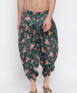 Vastramay Men's Green Printed Dhoti Pant