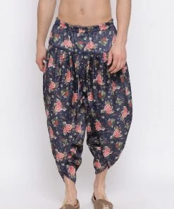 VASTRAMAY Men's Dark Blue Printed Dhoti Pant