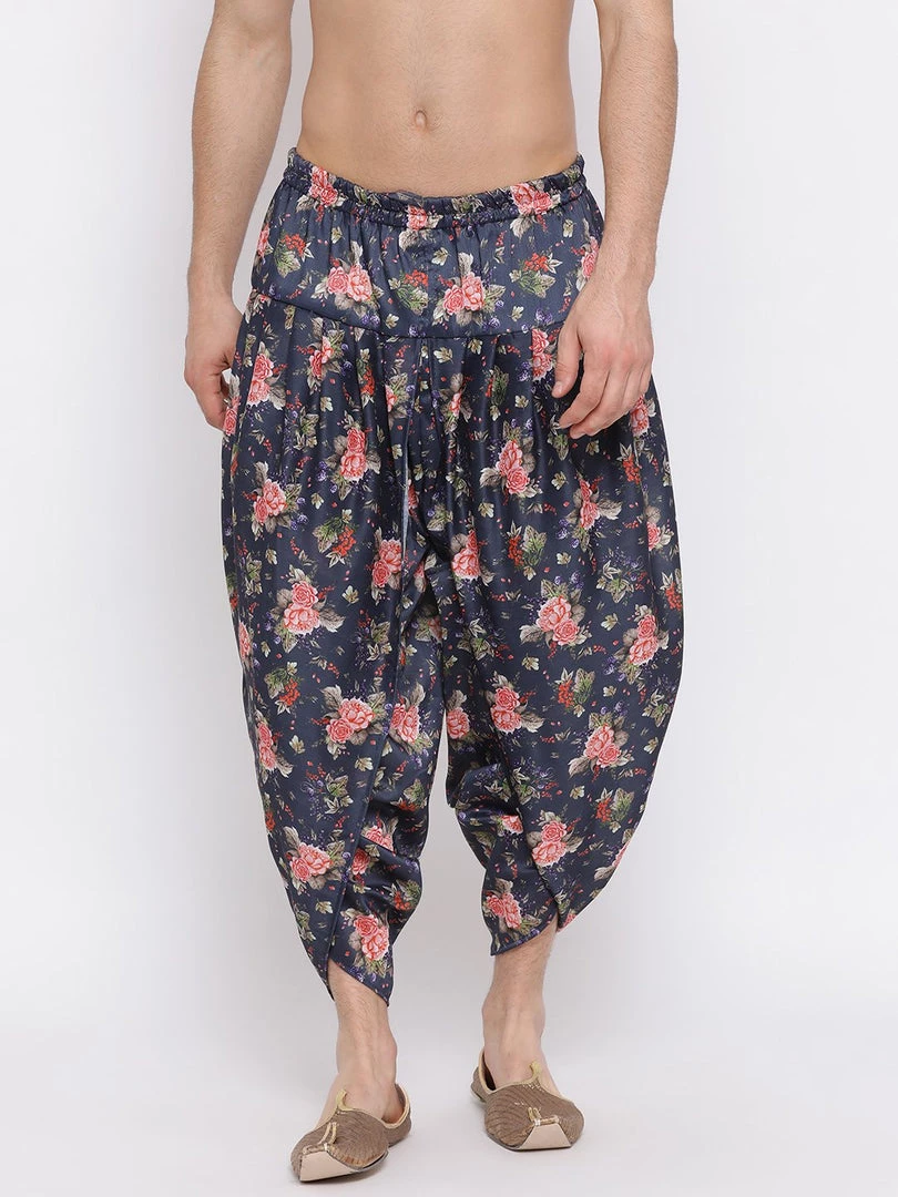 VASTRAMAY Men's Dark Blue Printed Dhoti Pant 3 VASTRAMAY Men's Dark Blue Printed Dhoti Pant