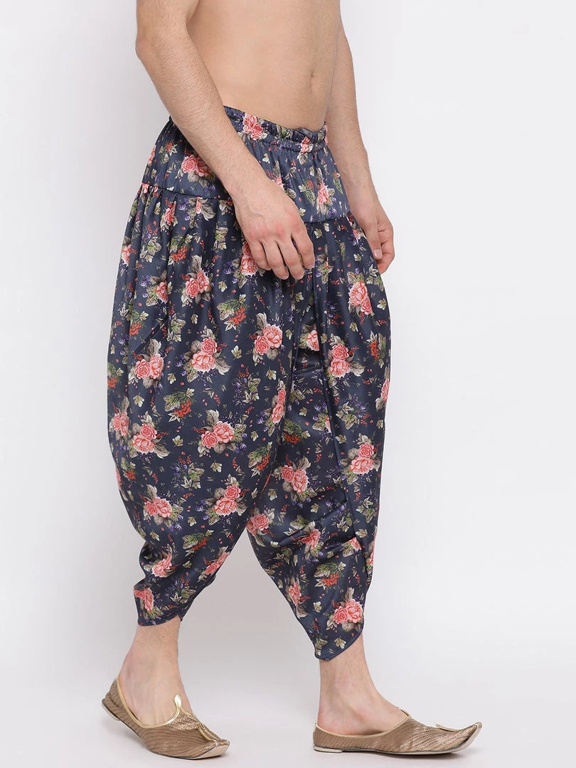 VASTRAMAY Men's Dark Blue Printed Dhoti Pant 4 VASTRAMAY Men's Dark Blue Printed Dhoti Pant