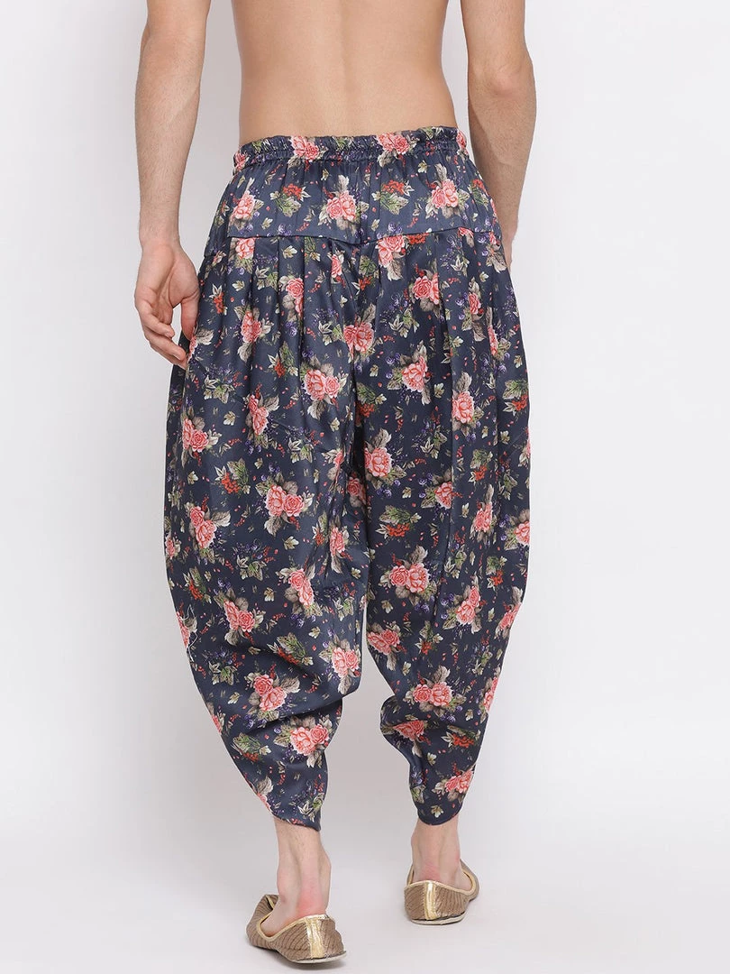 VASTRAMAY Men's Dark Blue Printed Dhoti Pant 6 VASTRAMAY Men's Dark Blue Printed Dhoti Pant