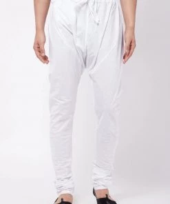 VASTRAMAY Men White Solid Pure Cotton Relaxed-Fit Pyjama