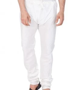 Vastramay Men's White Cotton Silk Blend Churidar