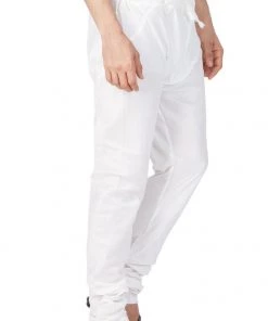 Vastramay Men's White Cotton Silk Blend Churidar