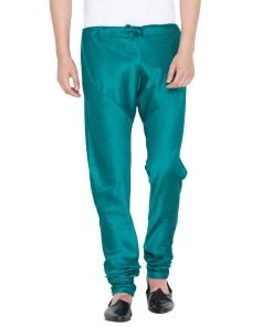 Vastramay Men's Turquoise Cotton Silk Blend Churidar