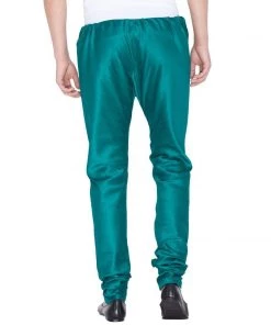 Vastramay Men's Turquoise Cotton Silk Blend Churidar