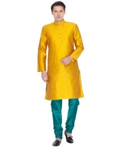 Vastramay Men's Turquoise Cotton Silk Blend Churidar