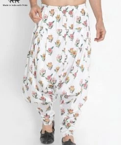 Vastramay Men's Beige Cotton Silk Blend Printed Dhoti Pant