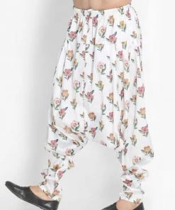 Vastramay Men's Beige Cotton Silk Blend Printed Dhoti Pant