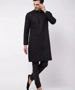 VASTRAMAY Men's Black Cotton Blend Pyjama