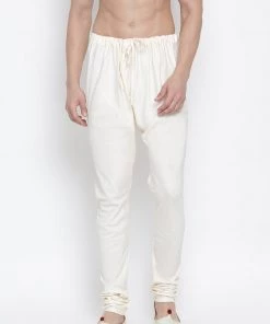 Vastramay Men's White Cotton Silk Blend Churidar
