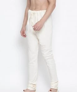 Vastramay Men's White Cotton Silk Blend Churidar