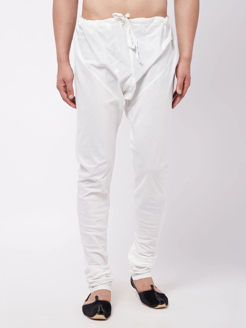 VASTRAMAY Men's White Solid Relaxed-Fit Churidar 3 VASTRAMAY Men's White Solid Relaxed-Fit Churidar