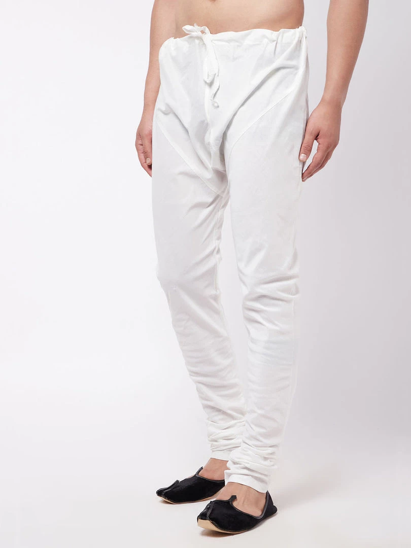 VASTRAMAY Men's White Solid Relaxed-Fit Churidar 4 VASTRAMAY Men's White Solid Relaxed-Fit Churidar