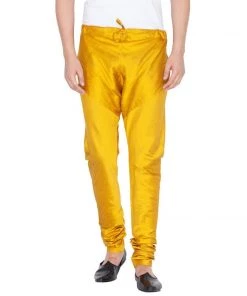 Vastramay Men's Yellow Cotton Silk Blend Pyjama