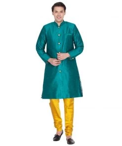 Vastramay Men's Yellow Cotton Silk Blend Pyjama