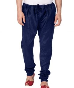 Vastramay Men's Blue Cotton Silk Blend Pyjama