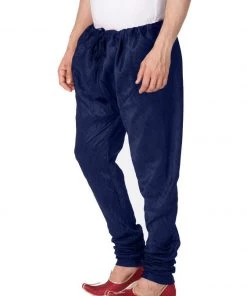Vastramay Men's Blue Cotton Silk Blend Pyjama